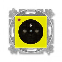 5599H-A02357 64  Zásuvka jednonásobná s ochranným kolíkem, s clonkami, s ochranou před přepětím, žlutá / kouřová černá